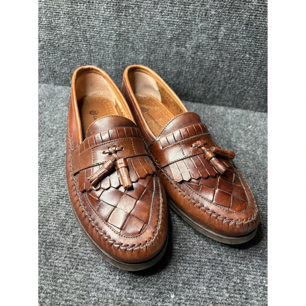 Earth Shoe Dale II Mens 12 D Brown Leather Woven Tassel Kiltie Loafers Brazil